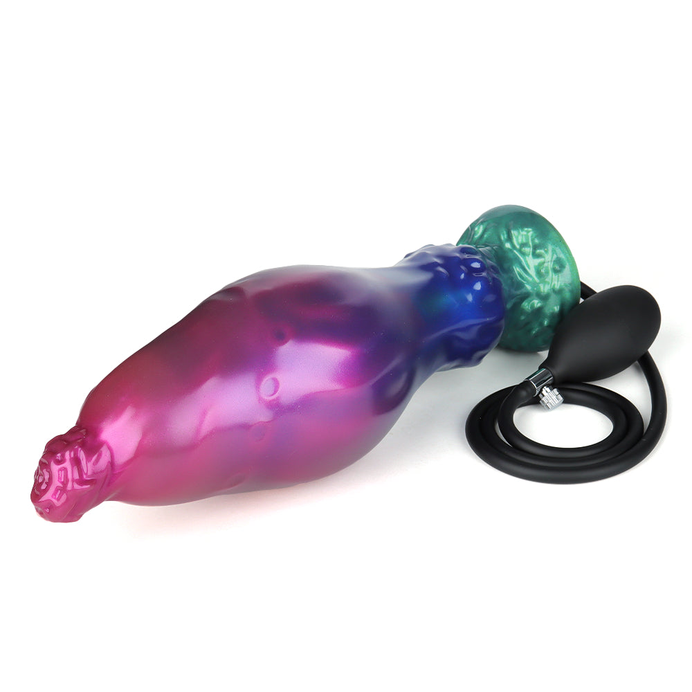 Platinum-grade inflatable silicone dildo, XXXL extra-large size, with a powerful suction cup base