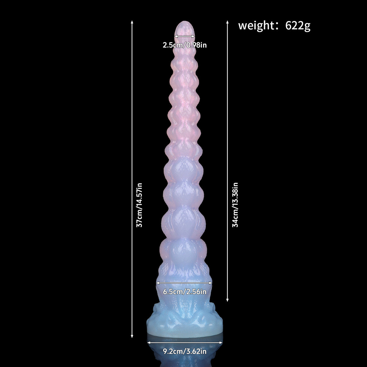 Translucent Gradient Beaded Dildo – 37cm Sculptural Design with Graduated Texture