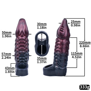 FRRK-304—220mm Octopus Suction Cup Silicone Penis Sleeve – Textured Step Ribbed Design Male Enhancer with Deep Grip Stimulation, Body-Safe Silicone