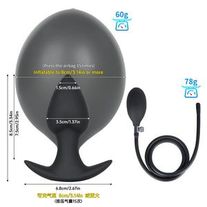 nflatable Silicone Anal Plug with Removable Pump & Steel Beads for Beginners