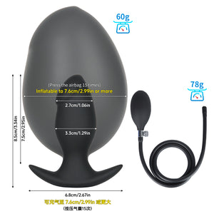 Inflatable Weighted Anal Plug – Platinum Liquid Silicone Beginner Butt Plug with Free-Rolling Stainless Steel Beads & Adjustable Air Pump