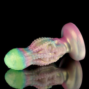 Analplug mit Oktopus-Totenkopf und Farbverlauf in Pink und Grün