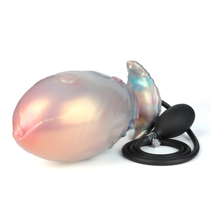 Inflatable Silicone Anal Plug with Hand Pump – Iridescent Rainbow Butt Plug, Adjustable Expansion, Body-Safe Silicone, T-Bar Base, Anal Training Toy