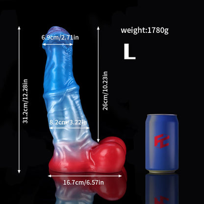 White Colt Knot Mega Dildo – Blue Red Gradient Fantasy Silicone | Toydreamy