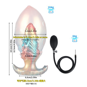 Inflatable Silicone Anal Plug with Hand Pump – Iridescent Rainbow Butt Plug, Adjustable Expansion, Body-Safe Silicone, T-Bar Base, Anal Training Toy