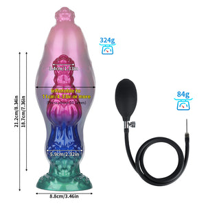 Platinum-grade inflatable silicone dildo, XXXL extra-large size, with a powerful suction cup base